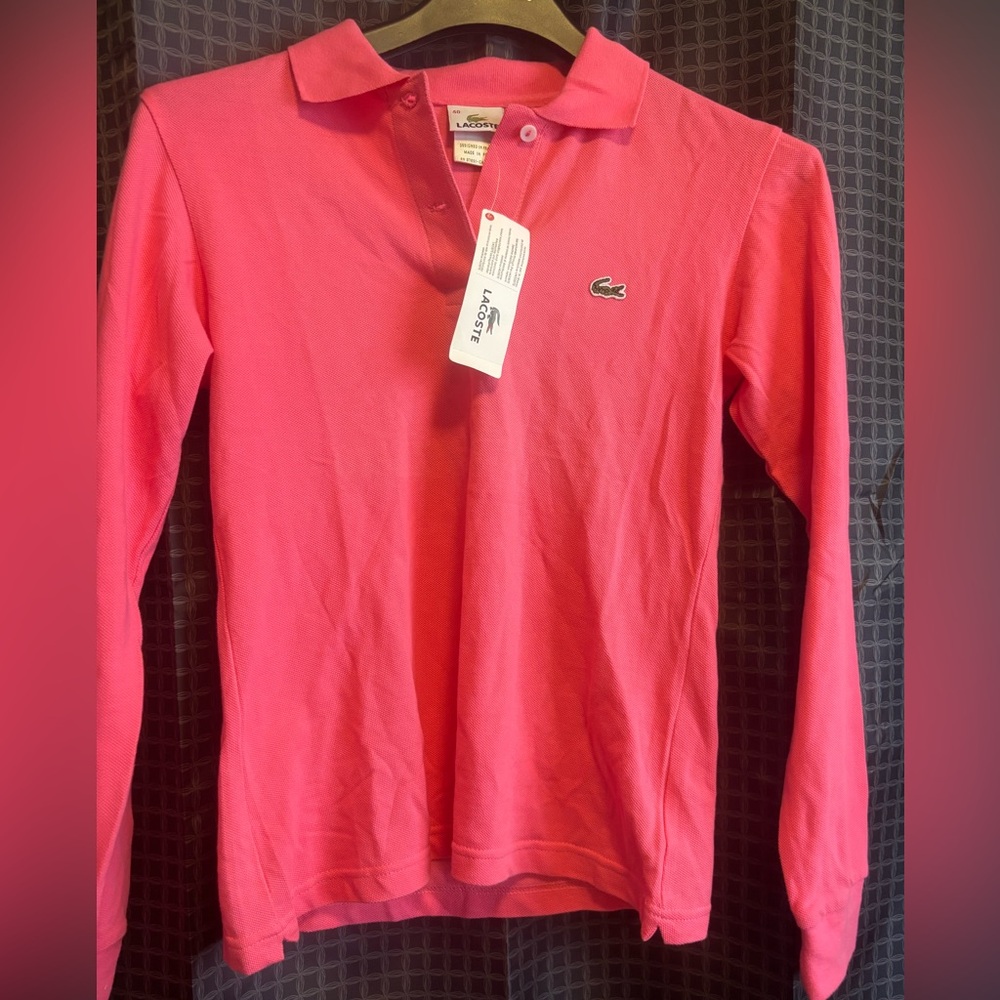 Lacoste Long-Sleeve Polo Top in Bright Pink
